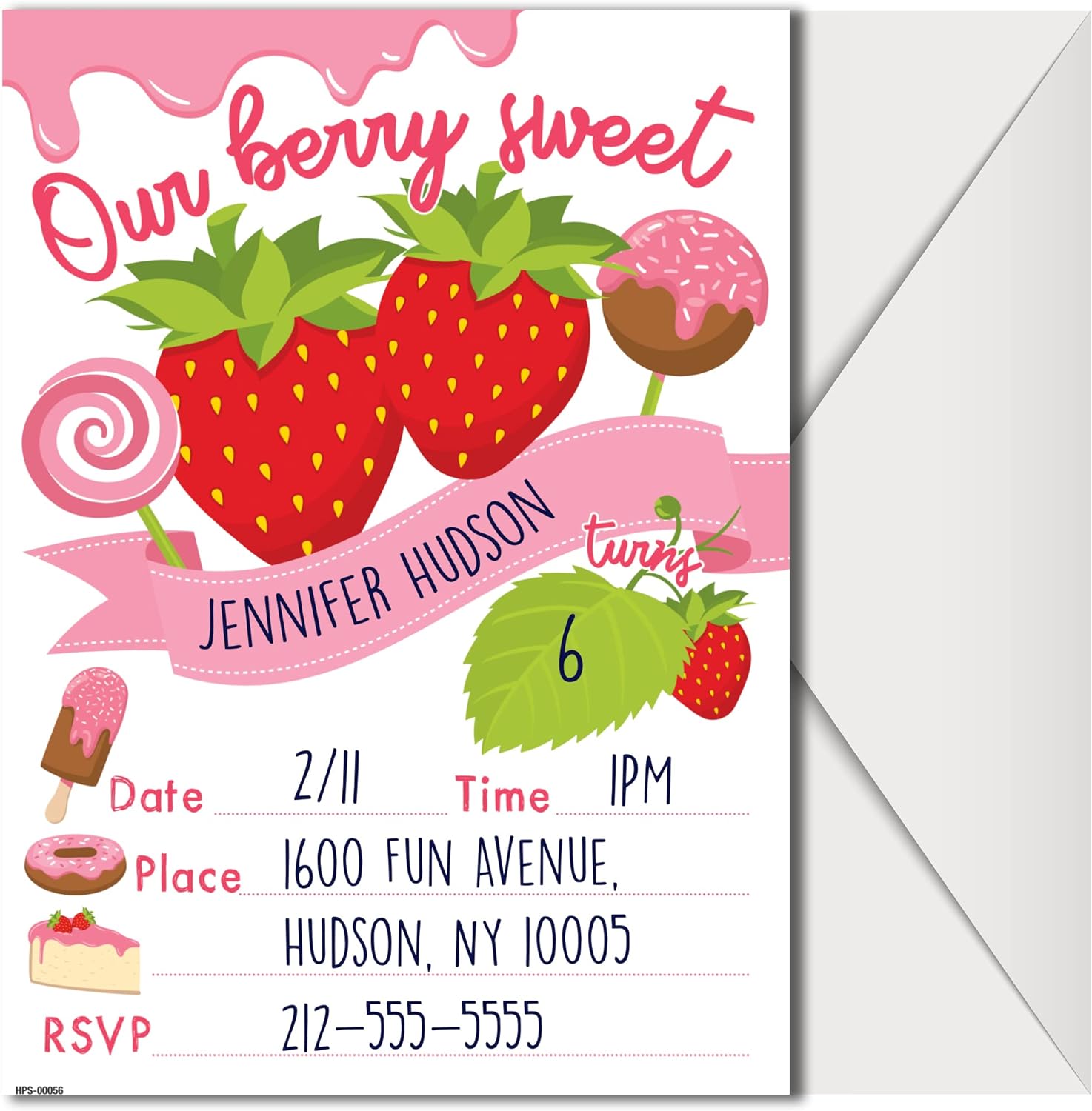 Strawberry Party Invitations with Envelopes - (Pack of 20)