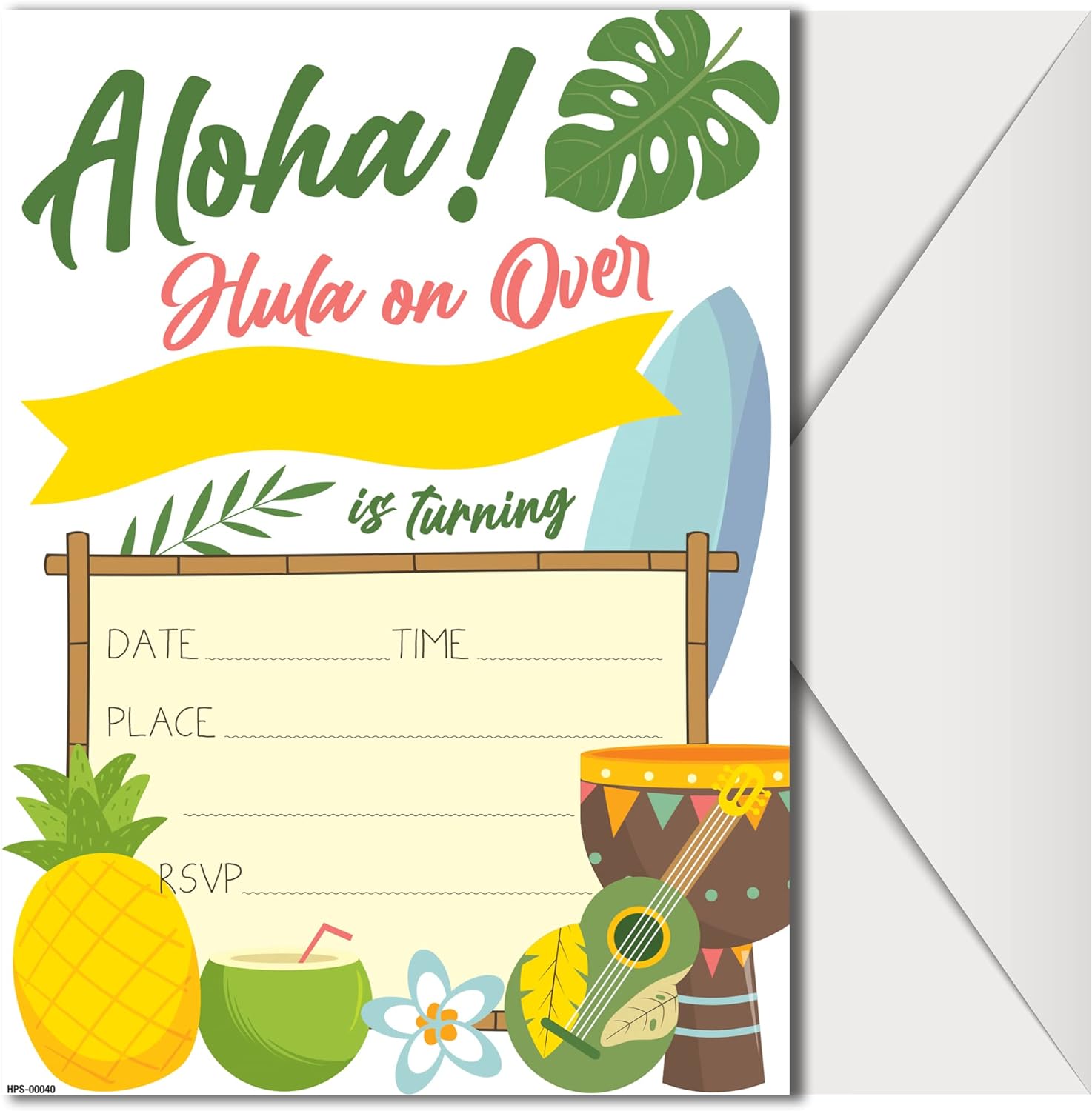 Hawaiian Party Invitations with Envelopes - (Pack of 20)