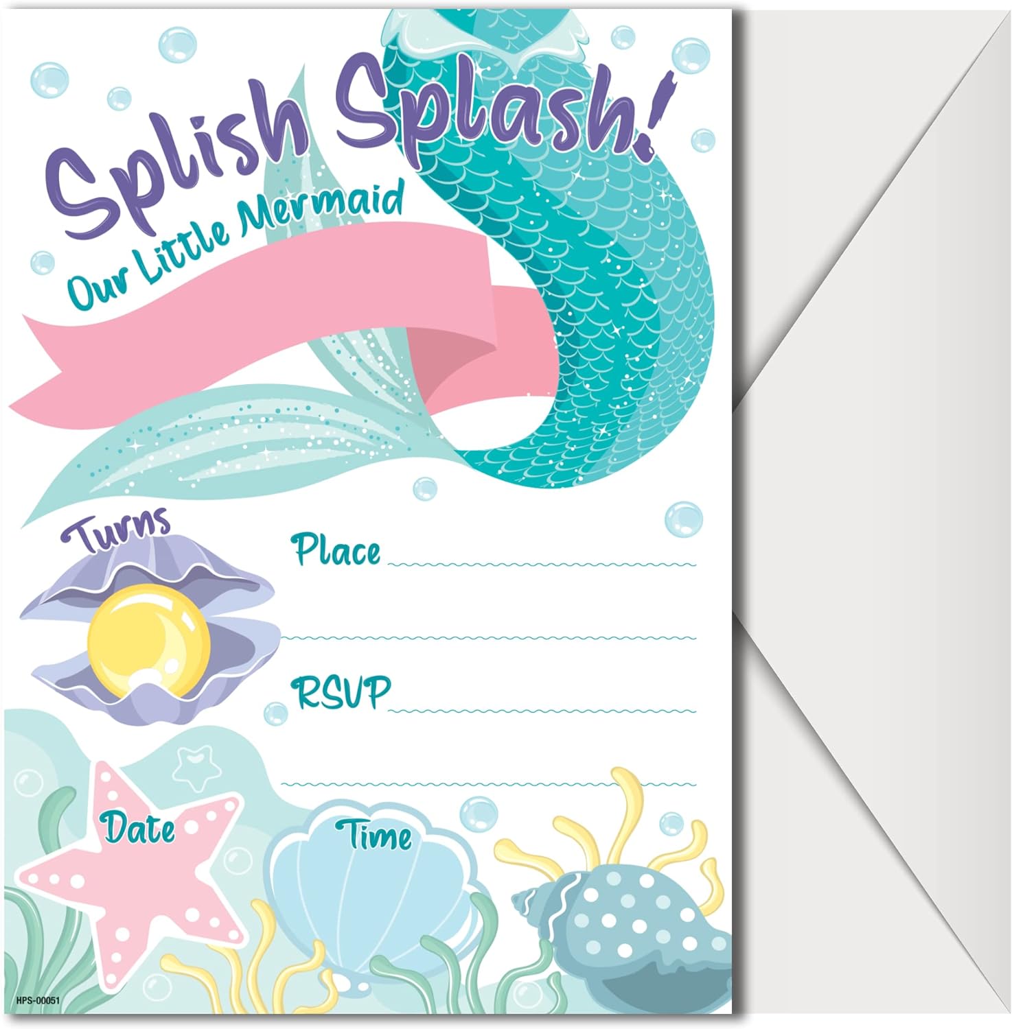 Mermaid Party Invitations with Envelopes - (Pack of 20)