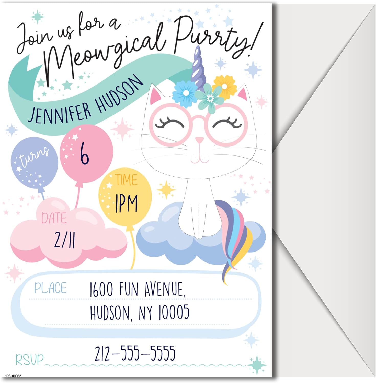 Caticorn Party Invitations with Envelopes - (Pack of 20)