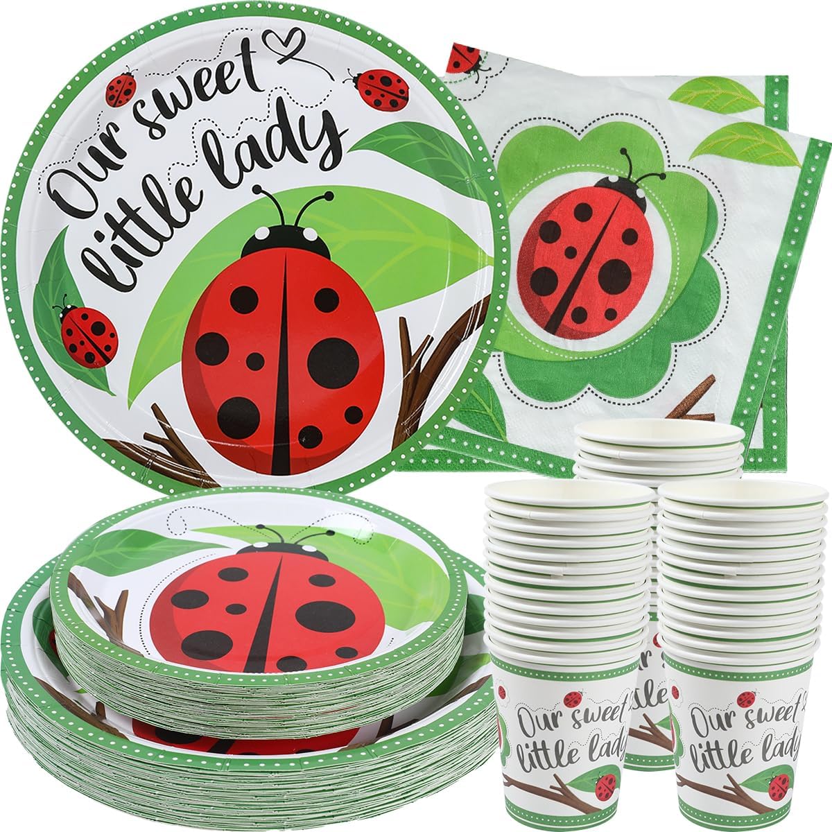 Ladybug Party Plates, Cups and Napkins (Serves 24)