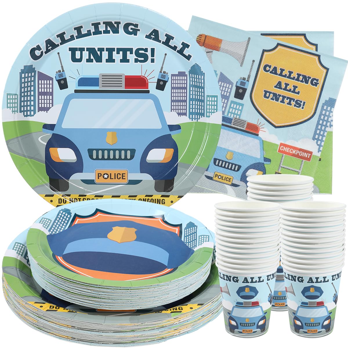 Police Birthday Plates, Cups and Napkins (Serves 24)