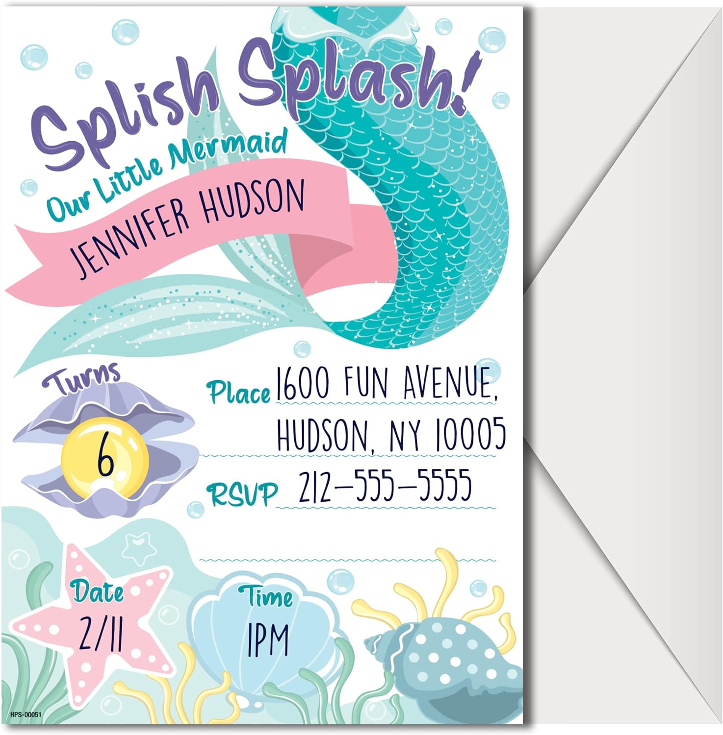 Mermaid Party Invitations with Envelopes - (Pack of 20)