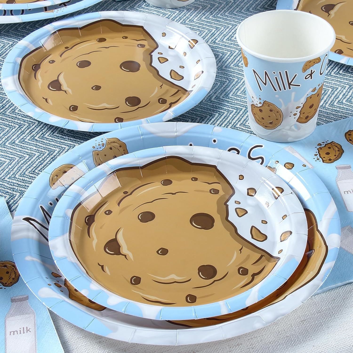 Milk and Cookies Birthday Plates, Cups and Napkins (Serves 24)