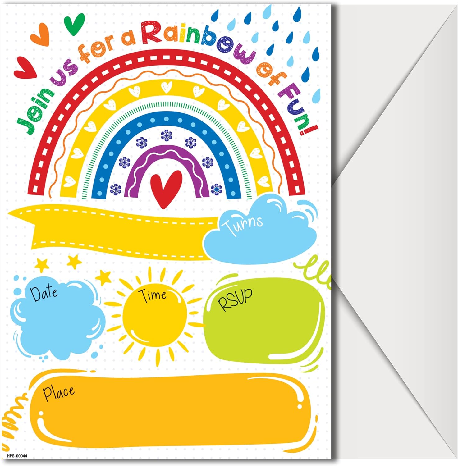 Rainbow Party Invitations with Envelopes - (Pack of 20)