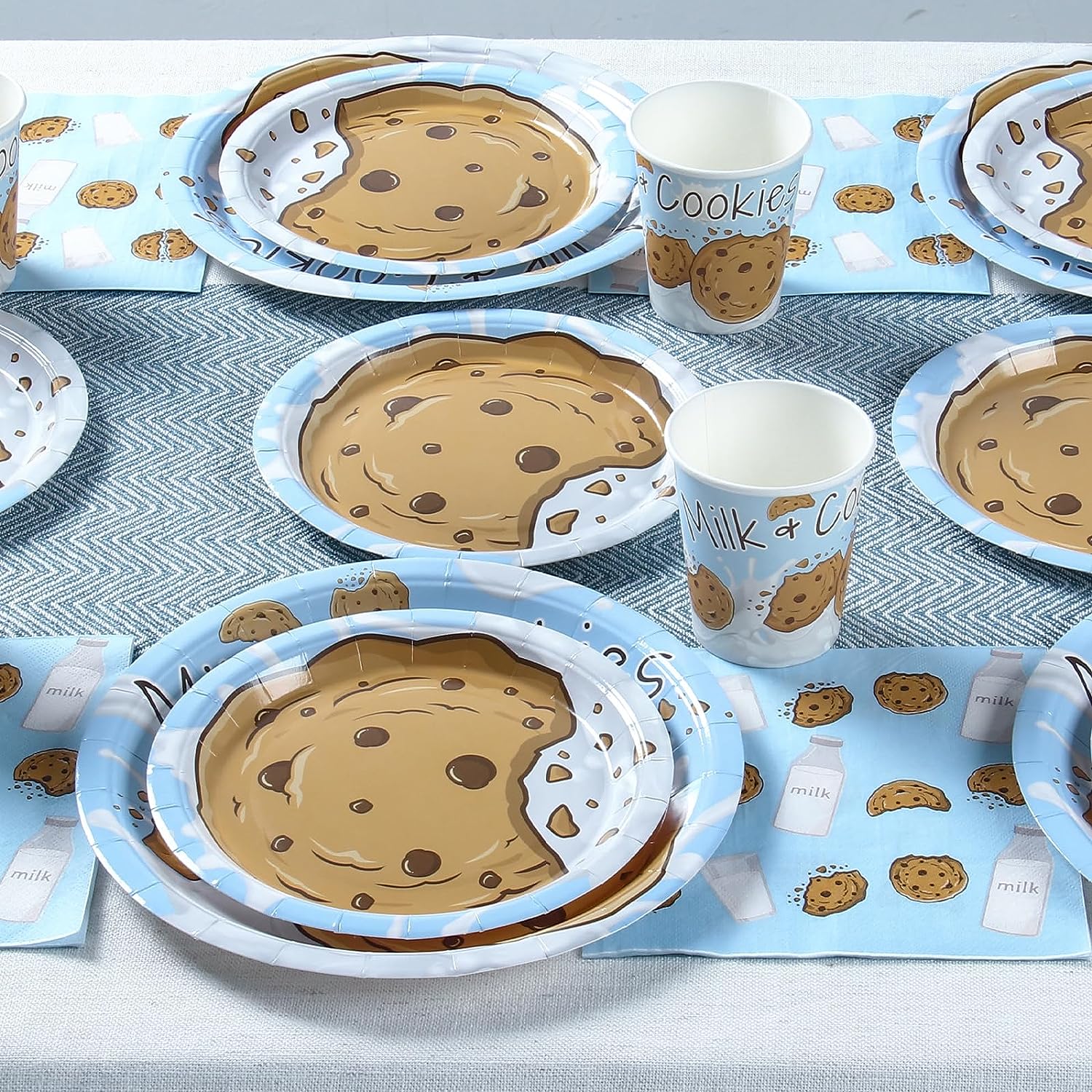 Milk and Cookies Birthday Plates, Cups and Napkins (Serves 24)