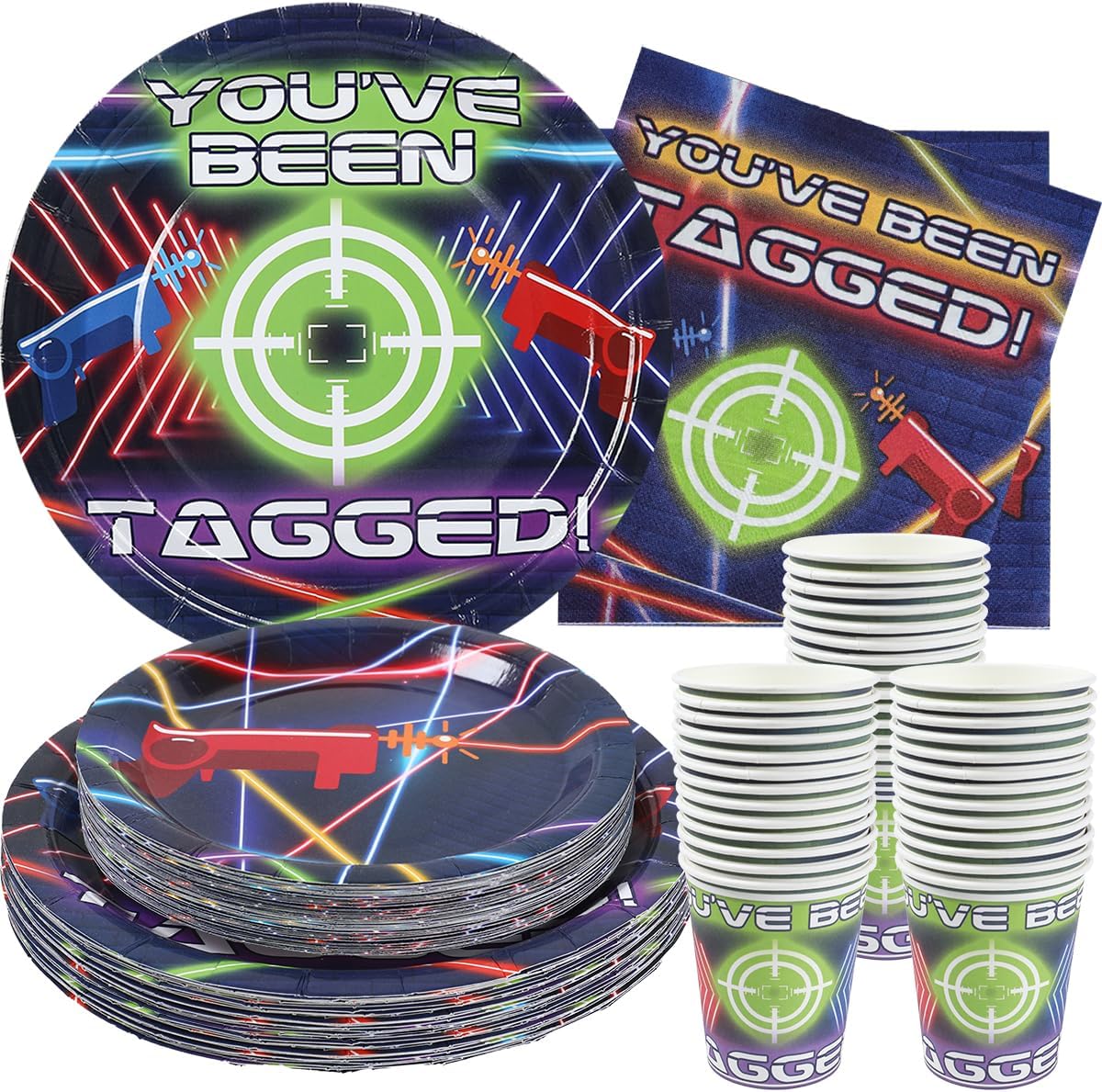 Laser Tag Birthday Plates, Cups and Napkins (Serves 24)