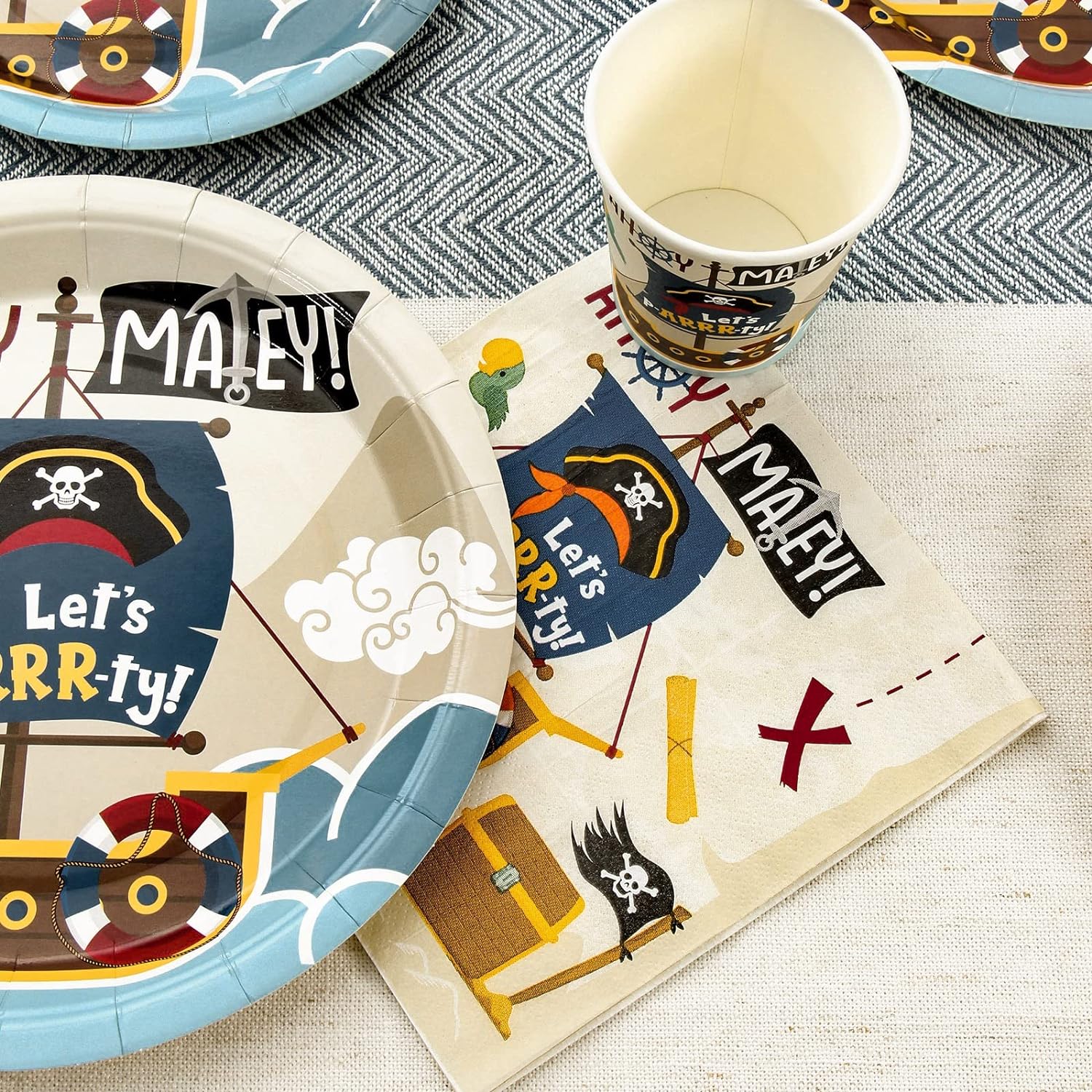 Pirate Birthday Plates, Cups and Napkins (Serves 24)