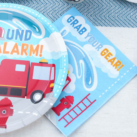 Firetruck Birthday Plates, Cups and Napkins (Serves 24)