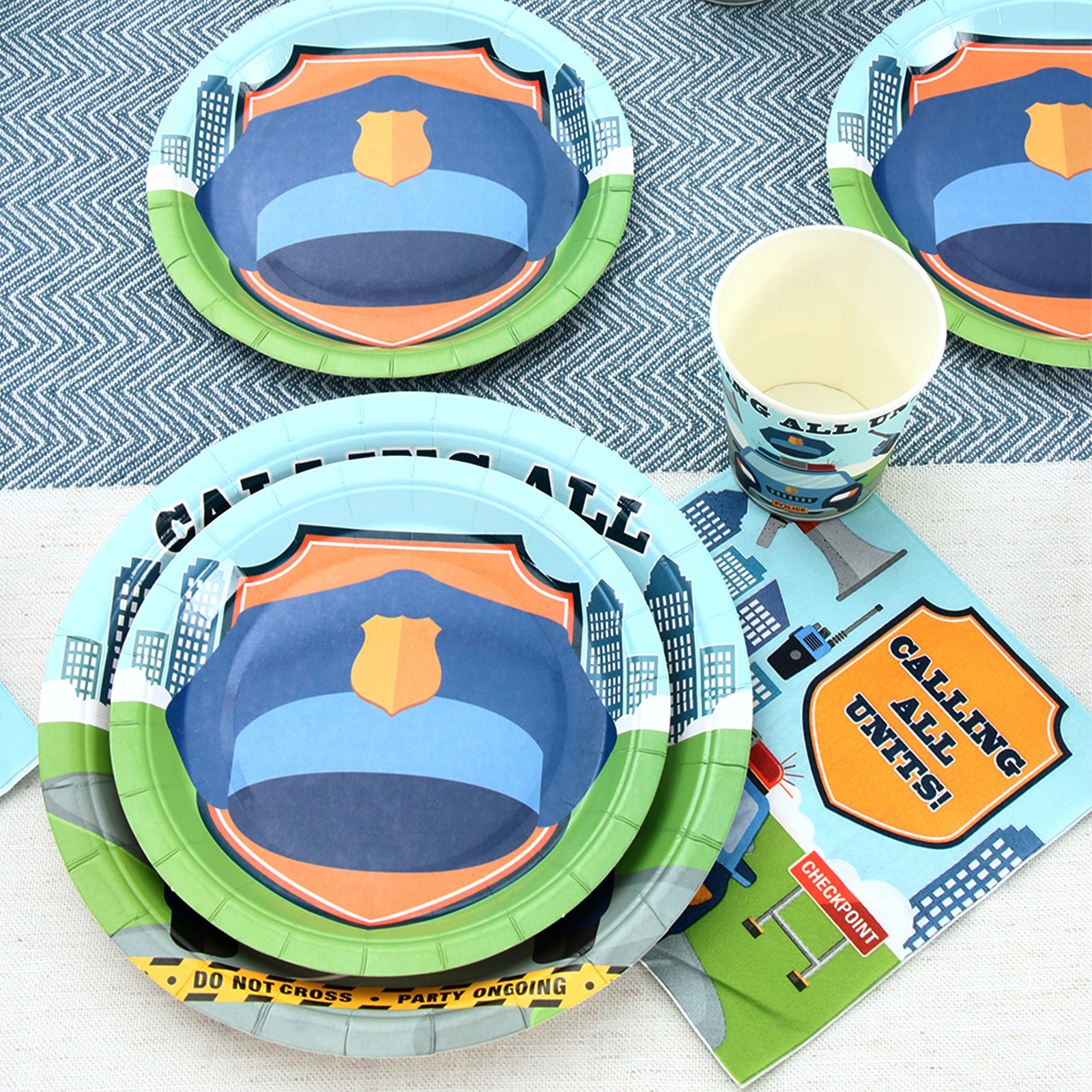 Police Birthday Plates, Cups and Napkins (Serves 24)