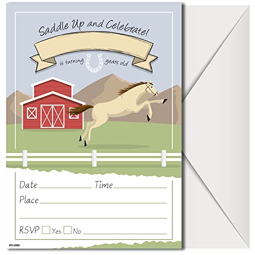 Horse Birthday Party Invitations with Envelopes - (Pack of 20)