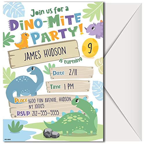 Dinosaur Birthday Party Invitations with Envelopes - (Pack of 20)