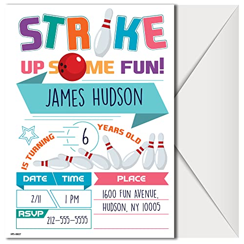 Bowling Party Invitations with Envelopes - (Pack of 20)