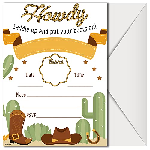 Western Party Invitations with Envelopes - (Pack of 20)