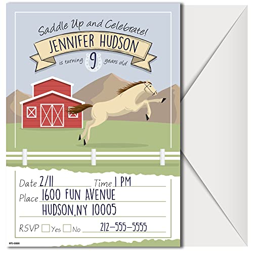 Horse Birthday Party Invitations with Envelopes - (Pack of 20)