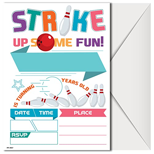 Bowling Party Invitations with Envelopes - (Pack of 20)