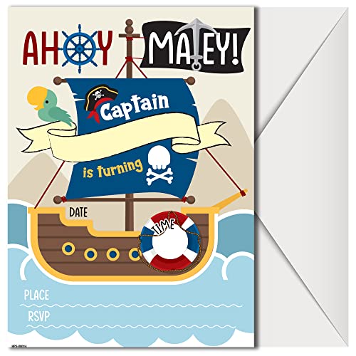 Pirate Birthday Invitations with Envelopes - (Pack of 20)