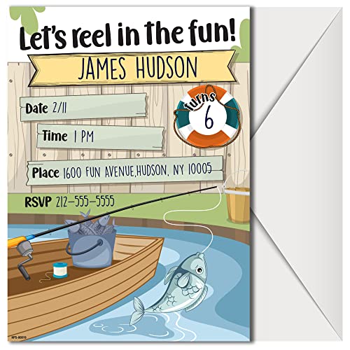 Fishing Birthday Invites with Envelopes - (Pack of 20)