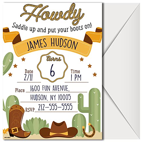 Western Party Invitations with Envelopes - (Pack of 20)