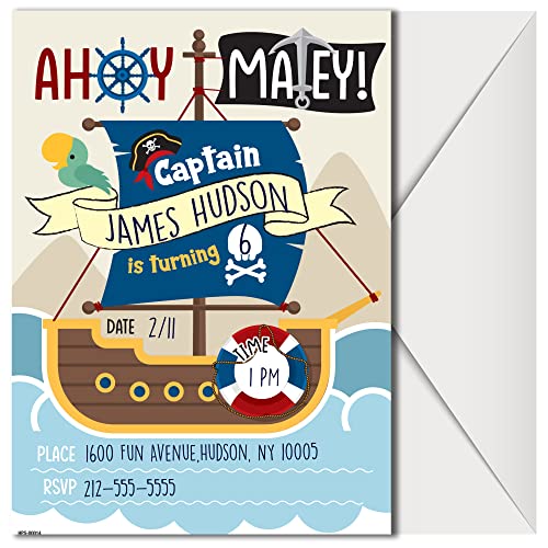 Pirate Birthday Invitations with Envelopes - (Pack of 20)