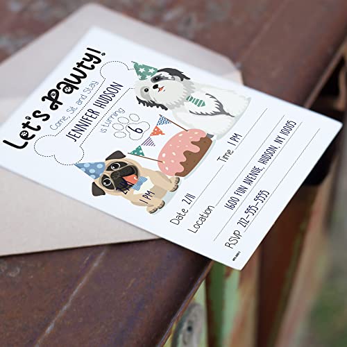 Pug Birthday Party Invitations with Envelopes - (Pack of 20)