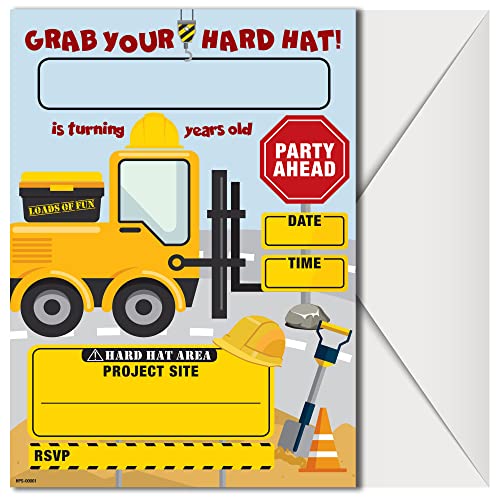 Construction Birthday Party Invitations with Envelopes - (Pack of 20)