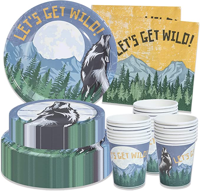 Wolf Birthday Plates, Cups and Napkins (Serves 24)