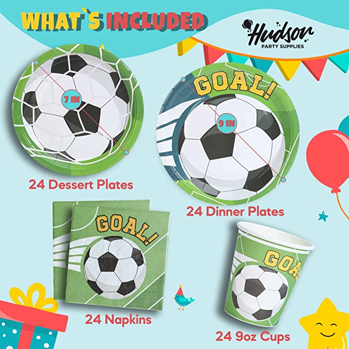 Soccer Birthday Plates, Cups and Napkins (Serves 24)