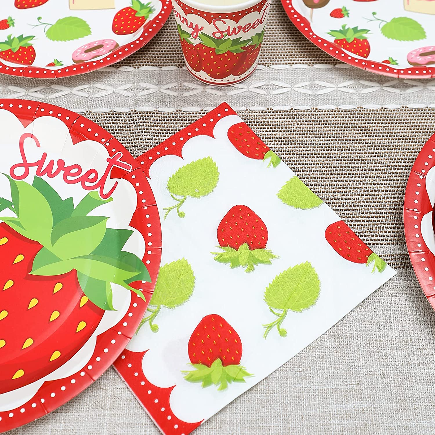 Strawberry Birthday Plates, Cups and Napkins (Serves 24)