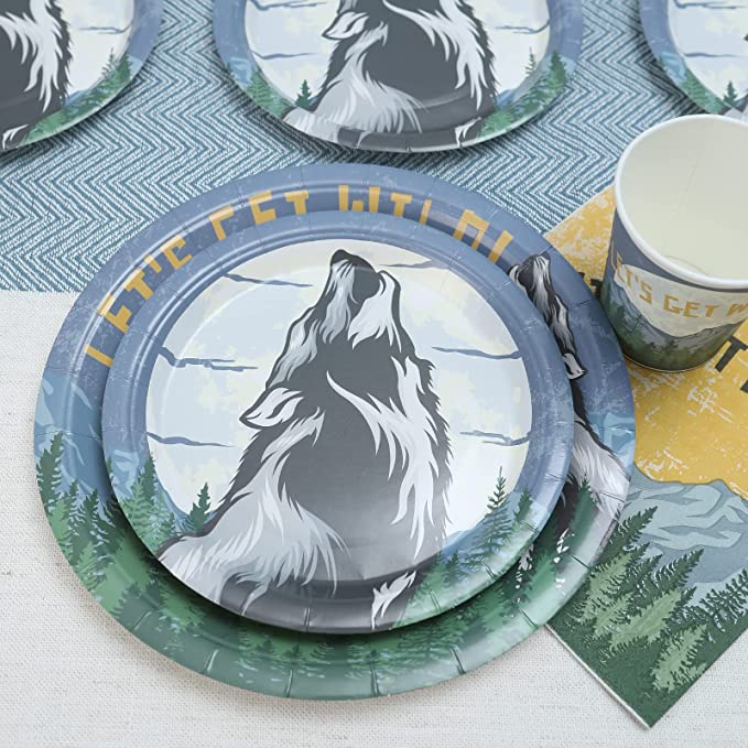 Wolf Birthday Plates, Cups and Napkins (Serves 24)