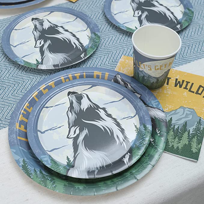 Wolf Birthday Plates, Cups and Napkins (Serves 24)