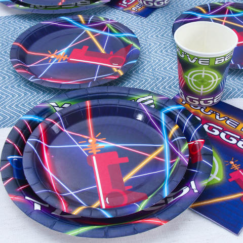 Laser Tag Birthday Plates, Cups and Napkins (Serves 24)